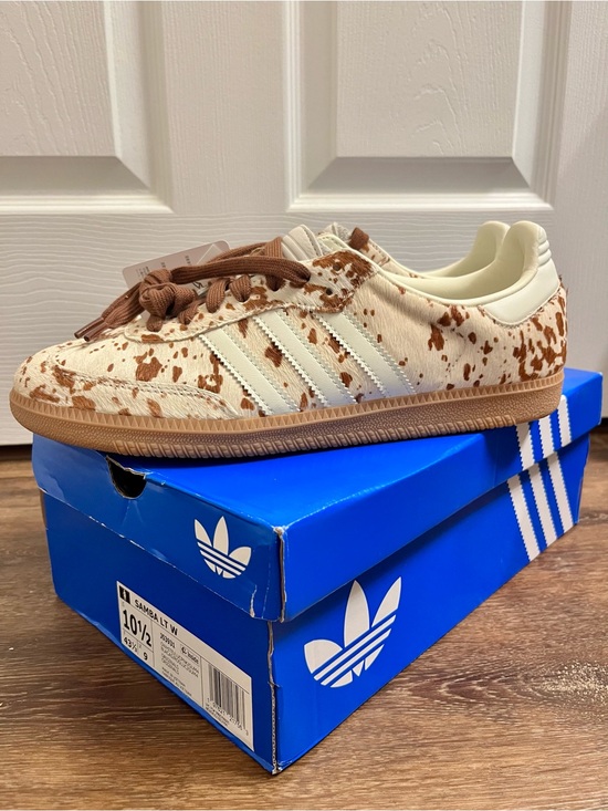 adidas Shoes - Adidas Samba Leather Real Cow Fur Print Sneakers in Cream and Brown
